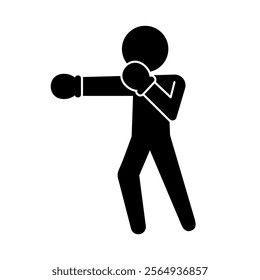 Punching boxer silhouette icon. Vector.