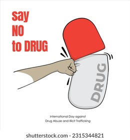 Punching drug hand drawn illustration design for say no to drug poster campaign template