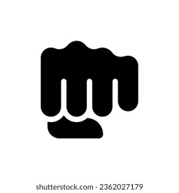 Punching fist black glyph icon. Aggressive hand gesture. Show fighting action. Threat and fight sign. Silhouette symbol on white space. Solid pictogram. Vector isolated illustration