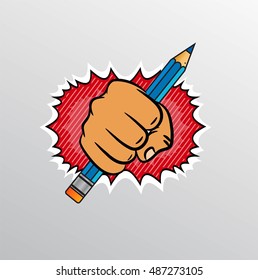 Punching Fist and Pencil Sign