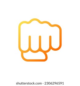 Punching fist pixel perfect gradient linear vector icon. Hand gesture. Fighting action. Threat and fight. Thin line color symbol. Modern style pictogram. Vector isolated outline drawing