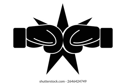 punching gloves silhouette vector. Boxing gloves icon, Champion fighter concept. Boxer fight sign. Combat competition pictogram.  black and white background.