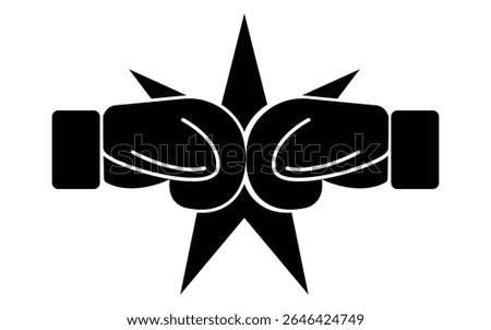 punching gloves silhouette vector. Boxing gloves icon, Champion fighter concept. Boxer fight sign. Combat competition pictogram.  black and white background.
