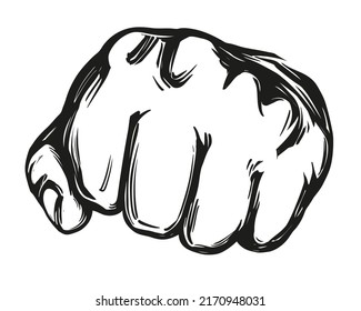 Punching Hand With Clenched Fist Icon Cartoon Hand Drawn Vector Illustration Sketch