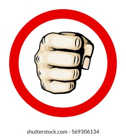 Punching hand with clenched fist vector illustration. Human fist in round