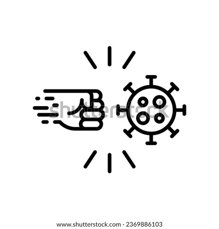 Punching hands to fight coronavirus icon. Fist kicking, fist kick by bacteria for protect virus, Conquer infection disease with hand fist attack. line Vector illustration design,white background EPS10