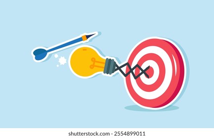 A punching machine with a light on a target board hits an arrow, illustration of preventing and altering business targets based on ideas and innovations