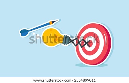 A punching machine with a light on a target board hits an arrow, illustration of preventing and altering business targets based on ideas and innovations