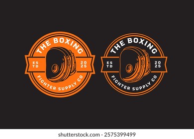 punching pad glove with oval shape retro badge logo vector design collection set for boxing, fighter, martial art sport club. boxing target pad mitt fight gear vintage illustration element design.