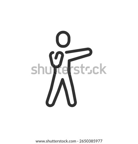 Punching person linear icon. boxing, martial arts, attack, self-defense, or sport training. Editable stroke.