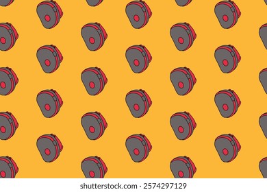 punching target pad colorful pattern on yellow background. doodle punch target pad object symbol seamless pattern background. boxing target glove seamless pattern for boxing club decor and merchandise