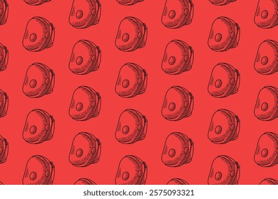 punching target pad doodle seamless pattern on red background. punch target pad engraving line art pattern wallpaper. retro boxing target glove background for boxing sport decor and merchandise
