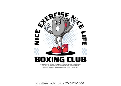 punching target pad mitt retro cartoon character mascot illustration with standing pose and showing both arm muscles for boxing training fighter sport club mascots and merchandise