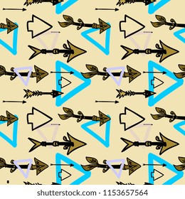Punchy creative hand drawn arrows seamless pattern with trendy style drawing vector.
