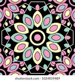 Punchy pastel colorful mandala seamless vector illustration. Decorative pattern cute background.