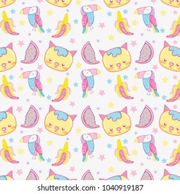 Punchy pastel cute animals background pattern