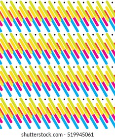 Punchy pastel diagonal geometric multicolored stripes seamless pattern in bright colors. Dynamic artistic pattern Vector marker stroke. Paint Brush texture for advertising design. Fabric Print T-shirt