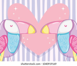 Punchy pastel toucans in love