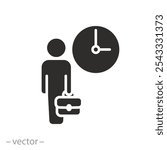 punctual business man, flexible schedule work icon, worker hours, part time job, flat vector illustration