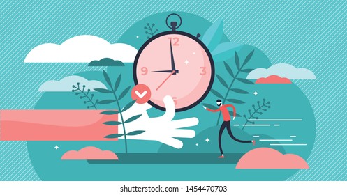 Punctual vector illustration. Flat tiny precision timing persons concept. Perfect schedule and accurate control for lifestyle efficiency. Abstract characteristic visualization with time and clock.