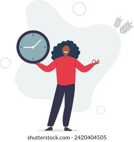 Punctuality, being on time for appointment or schedule, finish work within deadline or timing, meeting reminder or time management concept,flat vector illustration.
