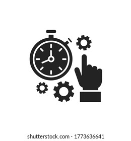 Icono de glifo negro de puntualidad. Gestión del tiempo. Concepto de plazos y plazos. Firma para página web, aplicación móvil, botón, logotipo. Elemento aislado del vector.