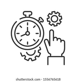 Icono de línea negra de puntualidad. Administración de tiempo. Concepto de plazos y plazos. Firma para página web, aplicación móvil, botón, logotipo. Elemento aislado del vector. Trazo editable.