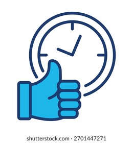 Icono De Puntualidad En Diseño Plano Monocromo Azul, Ilustración vectorial