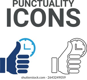 Punctuality icons, Line art icons, Timer, alarm, schedule, hourglass, clock icons. Solid icon collection.