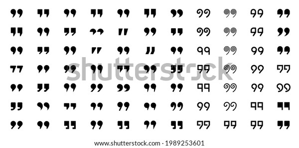 Punctuation flat mark set. Quote icons for\
conversation, quote, comments. A symbol for highlighting direct\
speech, quotes, references and names. Silhouette and outline of\
double comma. Vector\
elements