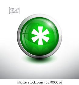 Punctuation Mark in 3D Glossy Green Button for web Icon, Education Icon and Alphabet Icon. Vector Illustration 