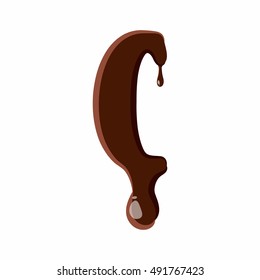 Punctuation mark left parenthesis from latin alphabet with numbers and symbols made of dark melted chocolate