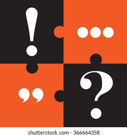  punctuation mark (question  mark, exclamation mark, ellipses, comma), puzzles