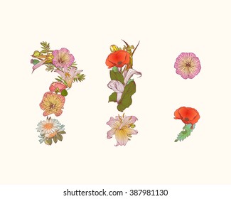 Punctuation marks. Alphabet of flowers