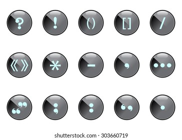punctuation marks, buttons.