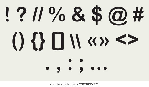 Punctuation marks. Font for writing. Signs and symbols. Vector.