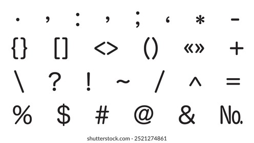 Punctuation marks. Font for writing. Signs and symbols. Punctuation icons set.