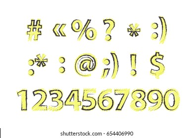 Punctuation marks and numbers. Scrawl, sketch by hand. Illustration for your design.