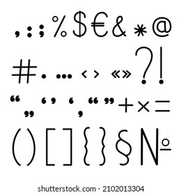 Punctuation marks, question, exclamation, brackets hand drawn symbols, typography vector illustration, orthography, text separation