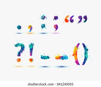 Punctuation marks in rainbow splash paint