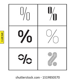 Punctuation set. percent icons from different set. This isolated flat symbol is drawn with black color on a yellow background. 