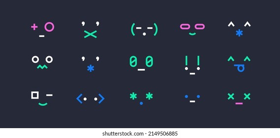 Punctuation smile face emoticons. Set of emotions, funny line emojis, isolated characters. Vector illustration