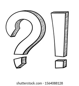 Punctuation symbols. Question mark and exclamation mark. Hand drawn sketch. Vector illustration isolated on white background