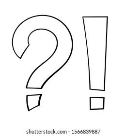 Punctuation symbols. Question mark and exclamation mark. Hand drawn sketch. Vector illustration isolated on white background