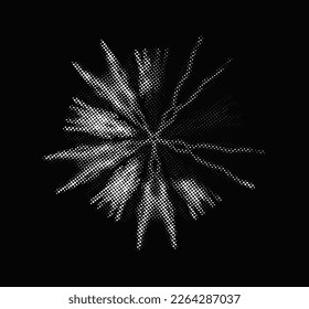 Puncture halftone dotted image of a mandala with a highlighted sector. Vector.