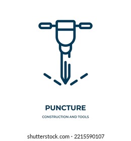 Puncture icon. Linear vector illustration from construction and tools collection. Outline puncture icon vector. Thin line symbol for use on web and mobile apps, logo, print media.