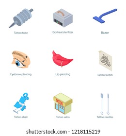 Puncture icons set. Isometric set of 9 puncture vector icons for web isolated on white background
