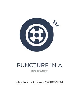 Puncture in a wheel icon. Trendy flat vector Puncture in a wheel icon on white background from Insurance collection, vector illustration can be use for web and mobile, eps10