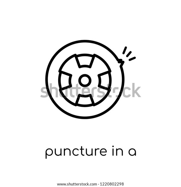 Puncture in a\
wheel icon. Trendy modern flat linear vector Puncture in a wheel\
icon on white background from thin line Insurance collection,\
editable outline stroke vector\
illustration