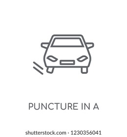 Puncture in a wheel linear icon. Modern outline Puncture in a wheel logo concept on white background from Insurance collection. Suitable for use on web apps, mobile apps and print media.